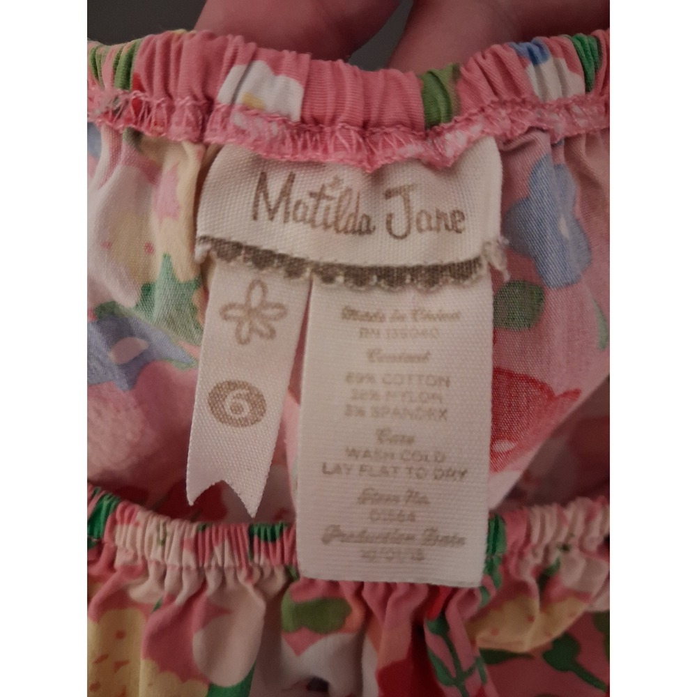 Matilda Jane Girls Pink Floral Smocked Waist Ric-Rac Ruffle Dress Size 6 - Picture 7 of 8